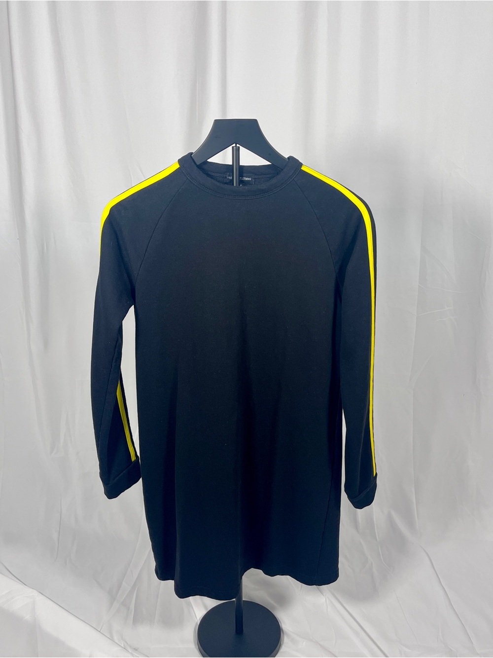PrettyLittleThing Black Dress Neon Yellow Stripe Long Sleeve Sporty Chic Mini